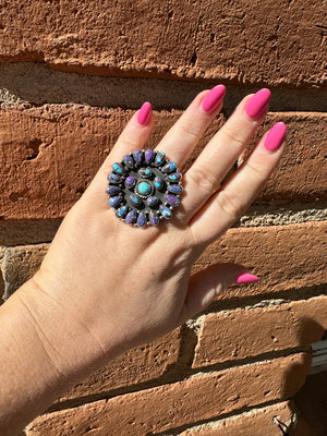 Handmade Turquoise, Purple Dream Mojave & Sterling Silver Handmade Adjustable Ring