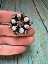 Beautiful Handmade White Buffalo, CZ And Sterling Silver Adjustable Ring