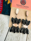 Navajo Mother of Pearl, Onyx & Sterling Silver Dangle Earrings