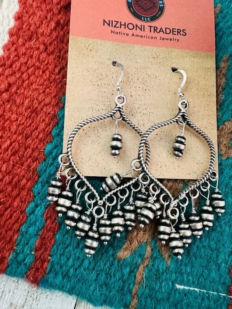 Navajo Sterling Silver Pearl Chandelier Dangle Earrings