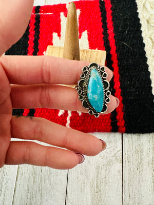 Navajo Sterling Silver & Kingman Turquoise Ring Size 7.5