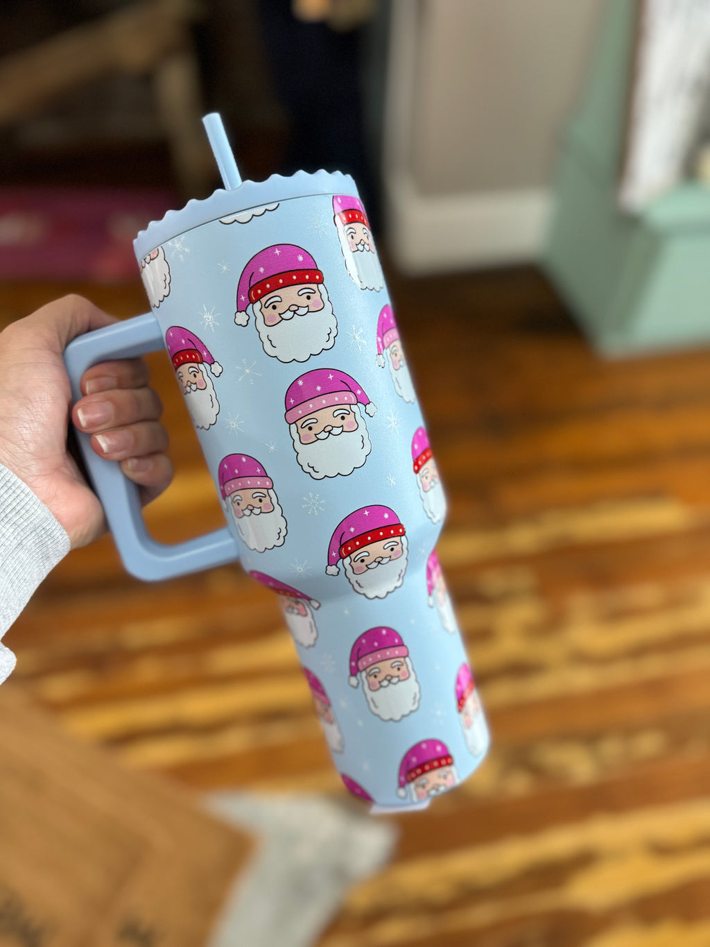 Pink Santa Hats Blue tumbler