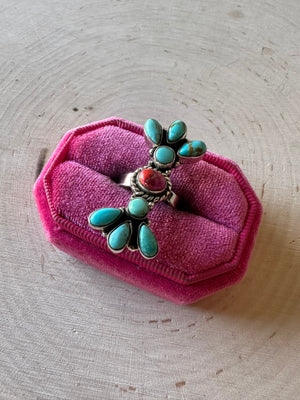 Beautiful Handmade Pink Dream Mojave, Turquoise And Sterling Silver Adjustable Cluster Ring