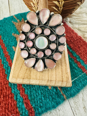 Navajo Sterling Silver & Mother of Pearl Cluster Ring Size 10