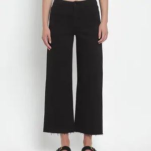 Black high rise crop wide leg jean