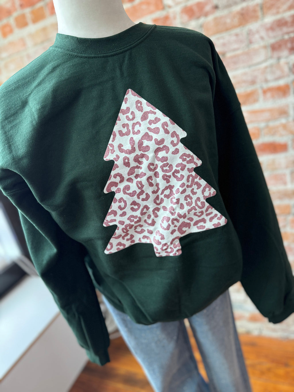 Pink leopard Christmas tree sweatshirt