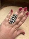 Handmade Mother of Pearl And Sterling Silver Adjustable Ring Signed Nizhoni