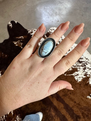 Beautiful Navajo Sterling Silver & Single Stone Golden Hills Turquoise Adjustable Ring Signed