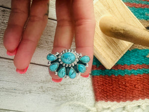 Handmade Turquoise And Sterling Silver Adjustable Cluster Crescent Ring