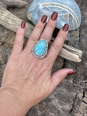 Navajo Royston Turquoise Sterling Southwestern Adjustable Ring Wydell Billie