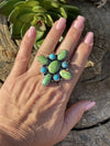 Navajo Sterling Sonoran Gold And Golden Hills Turquoise Cluster Ring Size 8.5