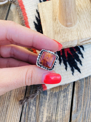 Navajo Sterling Silver & Orange Spiny Ring Size 6