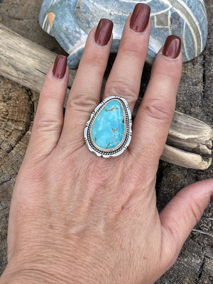 Navajo Royston Turquoise Sterling Southwestern Adjustable Ring Wydell Billie