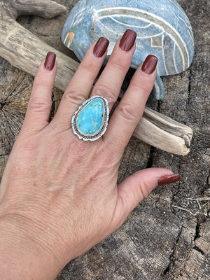 Navajo Royston Turquoise Sterling Southwestern Adjustable Ring Wydell Billie