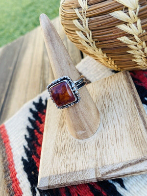 Navajo Sterling Silver & Orange Spiny Ring Size 6