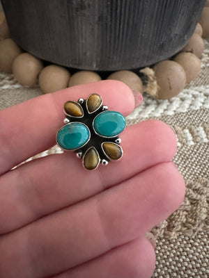 Beautiful Handmade Turquoise And Sterling Silver Adjustable Ring