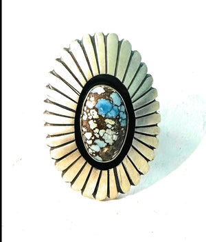 Navajo Golden Hills Turquoise & Sterling Silver Shadowbox Ring Size 6