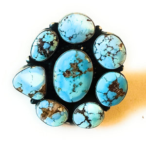Navajo Golden Hills Turquoise & Sterling Silver Cluster Ring Size 6.5