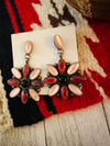 Navajo Mother of Pearl, Spiny, Onyx & Sterling Silver Dangle Earrings