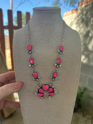 Handmade Sterling Silver & Hot Pink Fire Opal Ring & Necklace Set