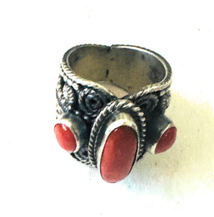 Navajo Sterling Silver and Coral Ring Size 8.25 by Hemerson Brown