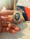 Navajo Golden Hills Turquoise & Sterling Silver Shadowbox Ring Size 6