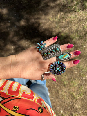 Handmade Turquoise, Purple Dream Mojave & Sterling Silver Handmade Adjustable Ring