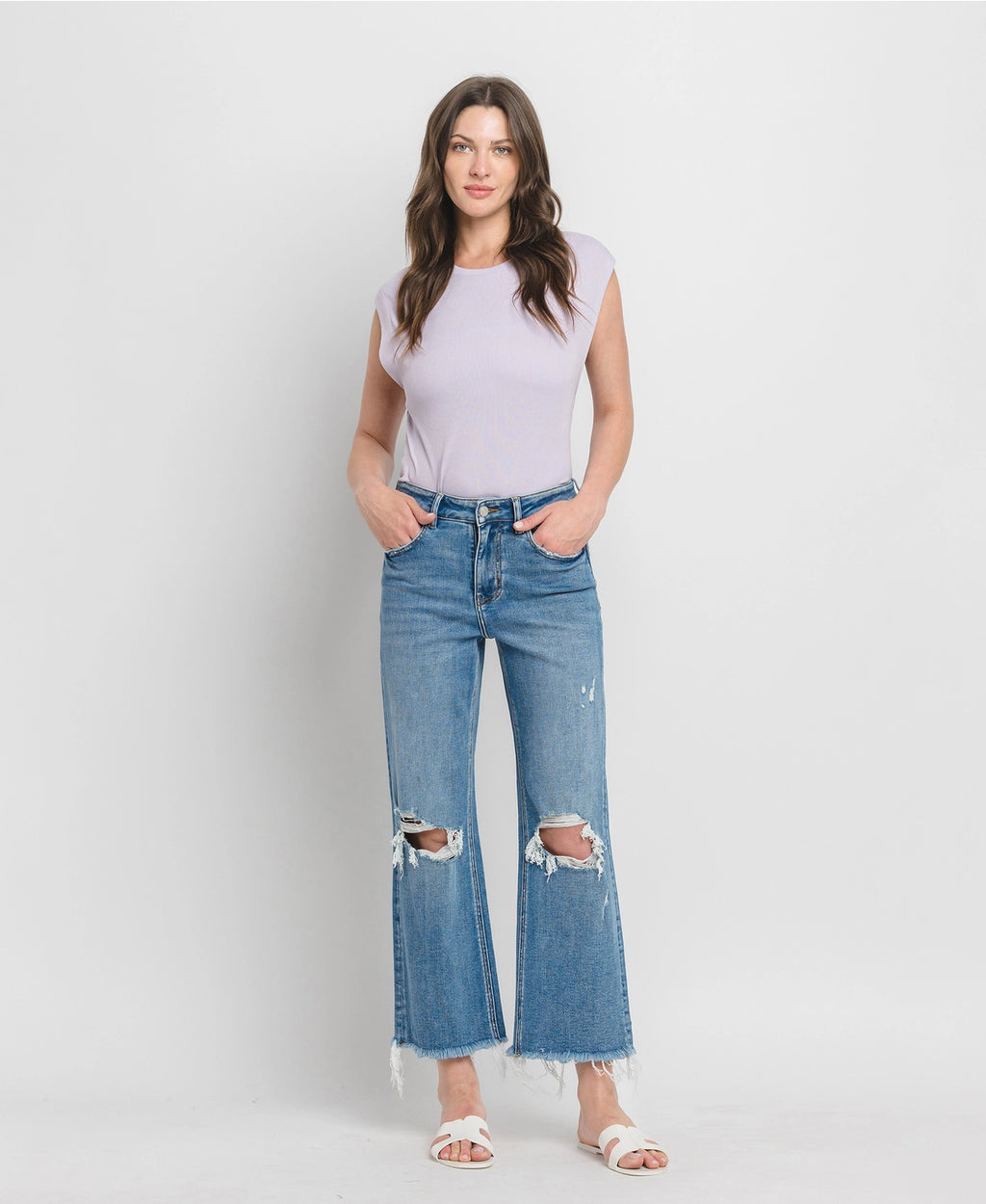 High rise crop slim flare jeans