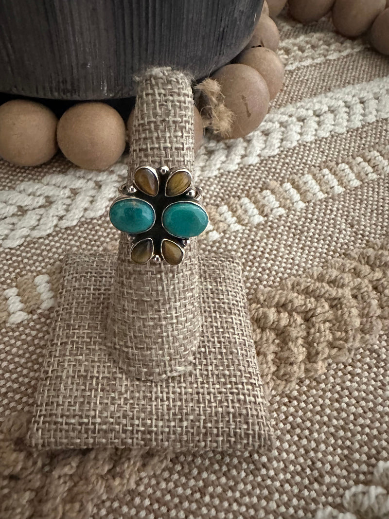 Beautiful Handmade Turquoise And Sterling Silver Adjustable Ring