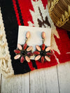 Navajo Mother of Pearl, Spiny, Onyx & Sterling Silver Dangle Earrings
