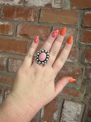 Handmade Pink Conch And Sterling Silver Adjustable Ring Style 1