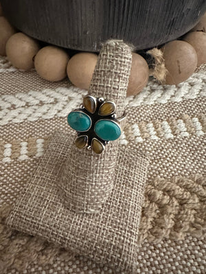 Beautiful Handmade Turquoise And Sterling Silver Adjustable Ring