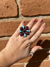 Handmade Purple Spiny, Golden Hills Turquoise & Sterling Silver Adjustable Ring Signed Nizhoni