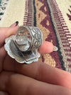 “Midnight” Navajo Sterling Silver Adjustable Concho Ring Signed L Tahe