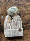 CC Fuzzy lined fur pom beanie