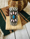 Navajo Sterling Silver, Turquoise & Queen Pink Conch Shell Adjustable Ring