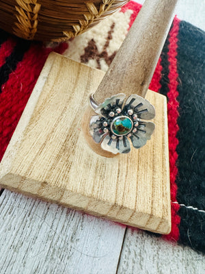 Navajo Sterling Silver & Turquoise Adjustable Flower Ring