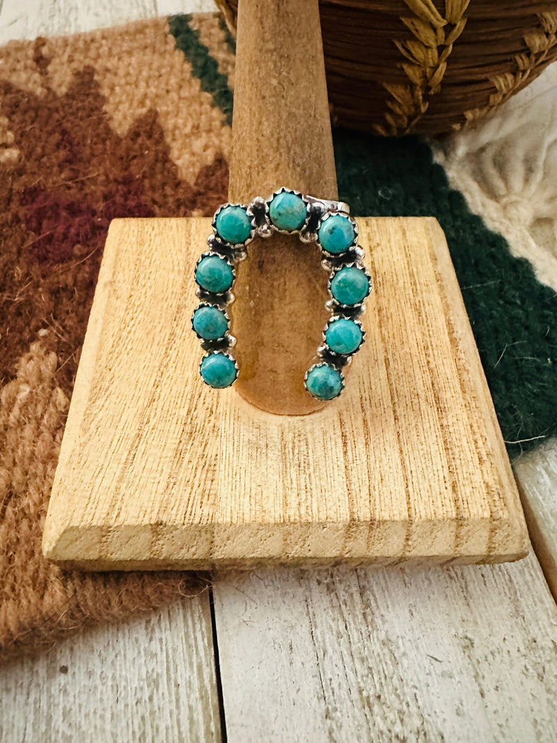 Handmade Turquoise & Sterling Silver Adjustable Naja Ring Signed Nizhoni