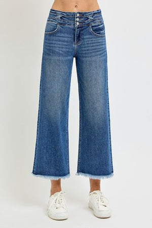 High rise cropped wide band Jean