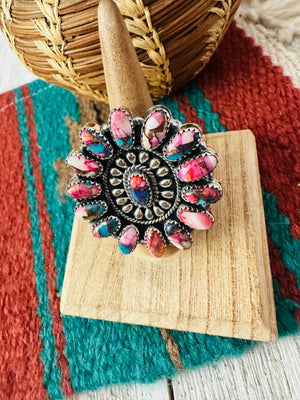 Handmade Pink Dream Mojave And Sterling Silver Adjustable Cluster Ring