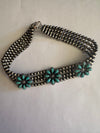 Handmade Sterling Silver Pearl & Natural Turquoise Choker Necklace Signed Nizhoni