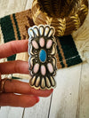 Navajo Sterling Silver, Turquoise & Queen Pink Conch Shell Adjustable Ring