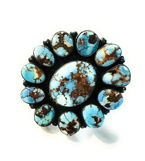 Navajo Golden Hills Turquoise & Sterling Silver Cluster Ring Size 8.5 by Ben Yellowhorse