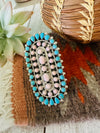 Navajo Sterling Silver, Turquoise & Queen Pink Conch Adjustable Ring