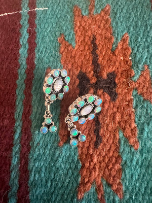 Handmade Sterling Silver, Mother of Pearl & Blue Opal Dangle Earrings