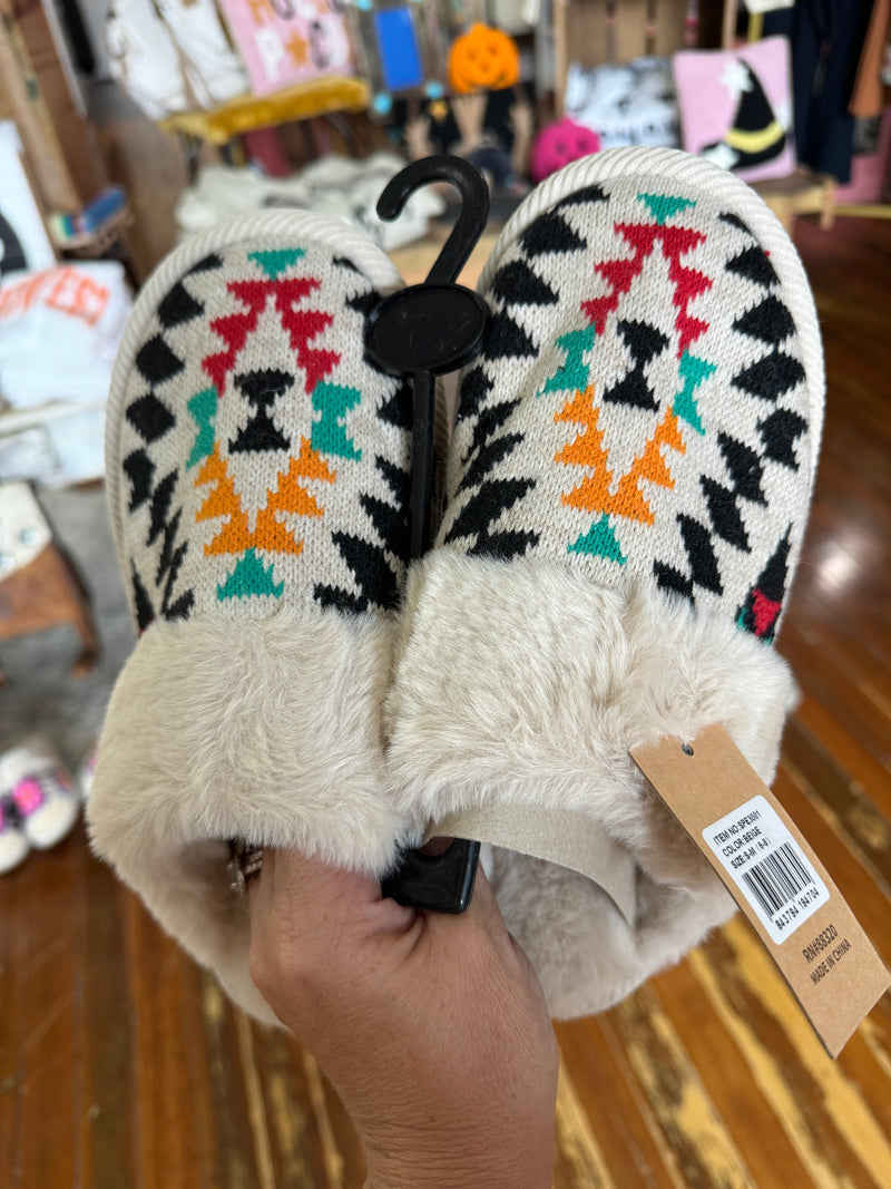 Aztec Faux Fur Slippers