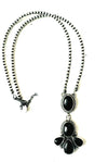 Navajo Onyx & Sterling Silver Pearl Beaded Lariat Necklace