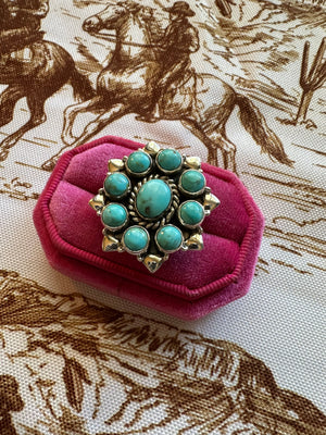 NFR COLLECTION Handmade Turquoise & Sterling Silver Adjustable Ring Signed Nizhoni