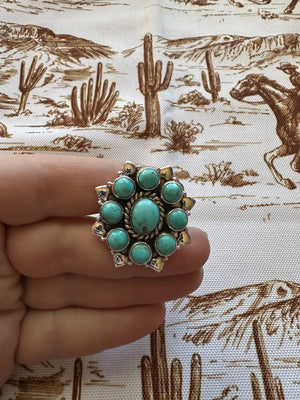 NFR COLLECTION Handmade Turquoise & Sterling Silver Adjustable Ring Signed Nizhoni
