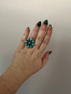 “Floral Whisper” Handmade Sterling Silver & Turquoise Adjustable Ring Signed Nizhon